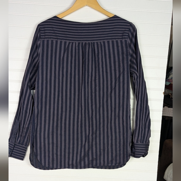 Faconnable Cotton Long Sleeve Purple And Blue Cotton Tonal Stripe Bib Tunic L - Picture 2 of 8